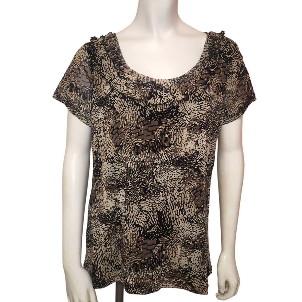 212 Collection Short Sleeve Blouse Black And Cream Womens Size Large